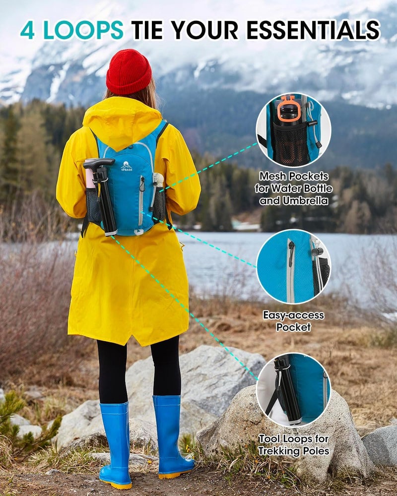 VPBAGE Store Foldable Small Hiking Backpack with 3 Strap Pockets – Lightweight 300D Spill-proof Daypack for Men Women – Packable Small Travel Backpack with Chest Strap & Trekking Pole Holder – Durable Outdoor Bag - Image 4